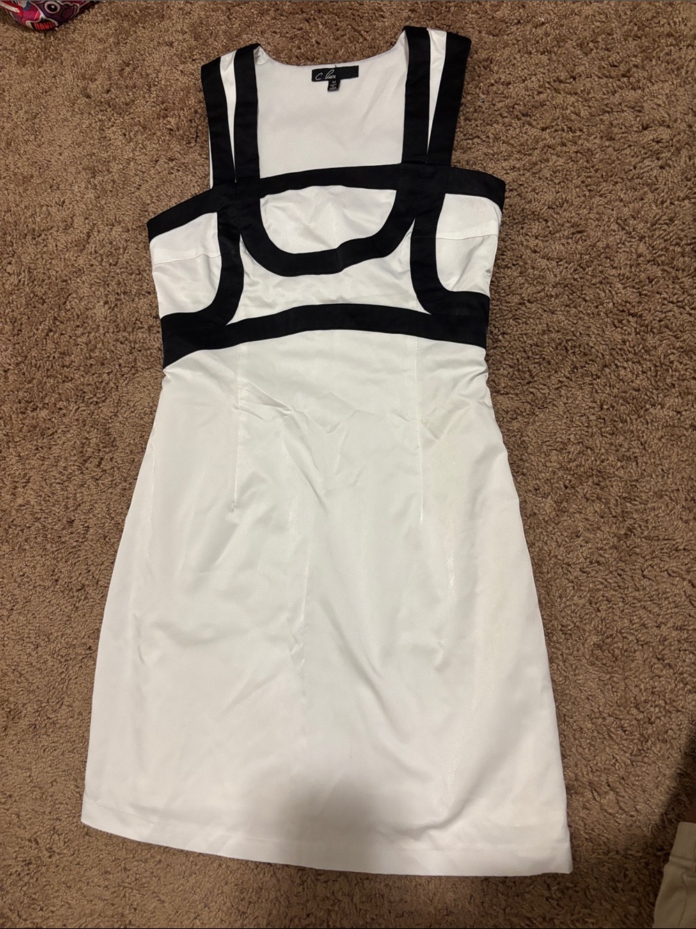 C. Luce White Mini Dress with Black Contrast Trim